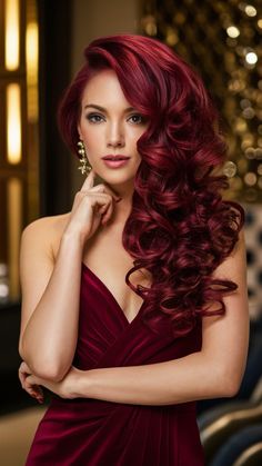 Red Velvet Curls with Side Part offer a luxurious and glamorous look. The rich red velvet color enhances the curls, giving them a deep and luscious appearance. A side part adds a touch of elegance and helps frame the face beautifully. This hairstyle is ideal for those with naturally curly or wavy hair and suits all face shapes. Curly Dyed Red Hair, Red Hair Styles Hairstyles, Curls With Side Part, Rich Red Hair, Winter Red Hair, Remedies For Itchy Scalp, Red Velvet Hair Color, Crimson Red Hair, Rouge Hair