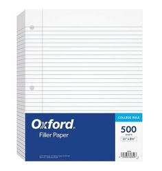 oxford filler paper, 5 x 8 inches, 500 sheets / pack - white