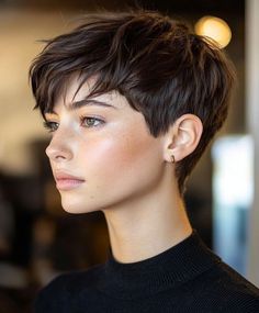 Short Wedge Hairstyles Pixie Cuts, Types Of Pixie Haircut, Short Crop Hair Women, Women Very Short Hair, Long Wavy Pixie Haircut, Pixie Hair Makeup, Crew Cut Women, Short Haircuts Thick Hair, Medium Length Pixie Haircut