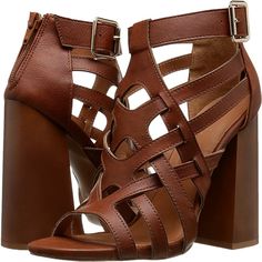 Qupid High Heel Gladiator Style Sandal With Block Heel. Has Zipper In The Back And Adjustable Strap At Ankle To Make For Easy On And Off Contour Fit. Check Pic For Height. Brown Wedge Heels With Buckle Closure, Brown Synthetic Heels With 4-inch Heel, Brown Synthetic Block Heel Heels, Brown Heels With Stacked Heel Medium Width, Gladiator High Heels, Qupid Shoes, Fancy Shoes, Beautiful Clothes, Fit Check