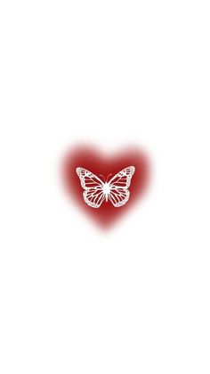 a red heart with a white butterfly on it's side and the word love written in