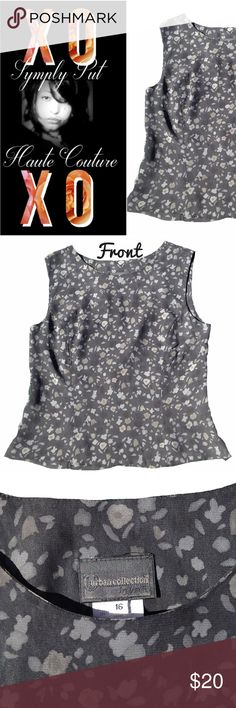 Contemporary Floral Sleeveless Top in Charcoal Excellent ready to wear condition. RN 36632. Style 7113200104041. 44% viscose 56% cottton. Hand wash cold separately and line dry. No holds/trades/off app transactions- firm. Kind offers welcomed. Low ballers blocked. All sales videotaped. A 5-star seller. Fast shipper! Urban Collection by Jerell Tops Floral Sleeveless Top, Peplum Styles, Floral Sleeveless, Top Styles, Sleeveless Top