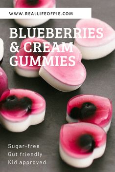 blueberries and cream gummies with text overlay