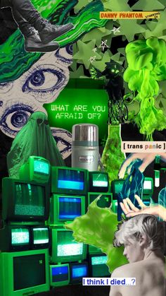 a collage of green and black images with text that reads think i did?