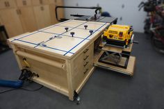 a workbench with tools on it in a garage