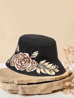 DESCRIPCION: Women's 100% Cotton Handpainted Floral Artisan Bucket Hat 'Mexico Artesanal' ID: 603823 Tipo: Sombrero Artesanal Estilo: Floral Pintado a Mano Marca: Mexico Artesanal Material: de 100% Algodon Corrida USA: Unize Black Wide Brim Hat For Cinco De Mayo, Artisan Black Hat For Summer, Traditional Black Summer Hats, Adjustable Black Bohemian Bucket Hat, Black Adjustable Bohemian Bucket Hat, Painted Bucket Hat, Bucket Hat Painting, Paint Buckets, Painted Hats