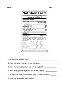 the nutrition fact worksheet