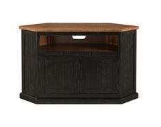 an entertainment center with a wooden top and two doors on one side, the other side is