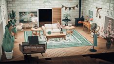 a living room filled with furniture and lots of potted plants on top of a hard wood floor