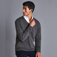 Pit To Pit 26 Length 30 Sleeve Inseam 23.5 This Refined-Yet-Casual V-Neck Is Crafted From Pure, Woolmark-Certified Merino Wool. Known As Nature's Performance Fabric, Merino Is Comfortably Breathable And Temperature Regulating - And Has The Softest Handle Of Any Knitwear. We've Gently Washed It For An Even Silkier Finish, Resulting In A Supple Sweater That Subtly Moulds Itself To Your Body. The Styling Is Simple, Letting The Fine Fibers Take Centre Stage. There's Traditional Ribbing On The Cuffs And Hem And The Understated Neckline Means This Sweater Looks Superb When Worn With A Button-Down Shirt. 100% Woolmark-Certified Merino Wool Garment Washed For Softer Finish Contrast Back Neck Trim Classic V-neck Sweater, Gray V-neck Sweater For Work, Casual V-neck Sweater For Business Casual, Classic V-neck Sweater For Layering, V-neck Sweater For Business Casual, Classic Gray V-neck Top, Cotton V-neck Tops For Business Casual, Casual V-neck Top For Business Casual, Charles Tyrwhitt