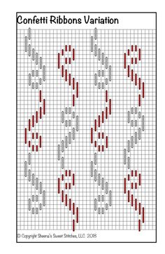 a cross stitch pattern with the words confetti ribbons variation in red and white