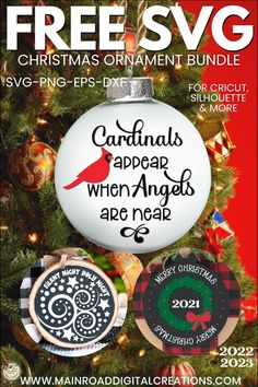 a christmas ornament with the words cardinals and angels are now free svg