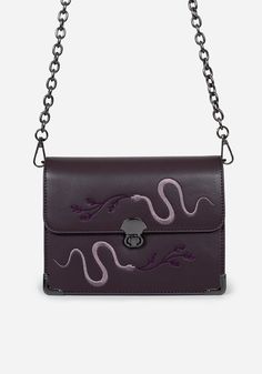 Dominion Embroidered Shoulder Bag Satchels Handbags, Snake Embroidery, Embroidered Shoulder Bag, Purple Snake, Gunmetal Hardware, Mini Shoulder Bag, Leather Mini