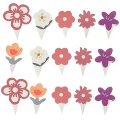 a bunch of flowers that are in the shape of ice cream cones on a white background