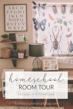 a living room with the words homeschool room tour