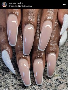 Nude White Nail Designs, White And Nude Nail Designs, Nails Tips White, Lana Nails, Brown Acrylic Nails, White Tip Nails, Queen Nails, May Nails, Ombre Nails Glitter