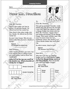 Dear Ms. Fraction | Printable Skills Sheets Advice Columns, Fruity Drinks, Fruit Drinks, Guided Reading