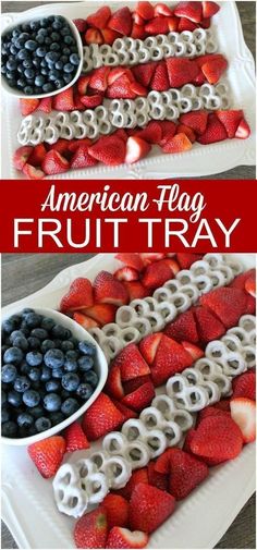 an american flag fruit tray with strawberries and blueberries