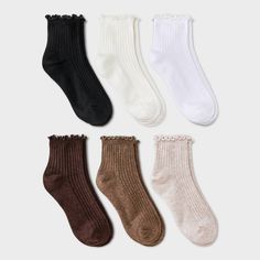 Elevate your sock game with the Women's 6pk Lettuce Edge Ankle Socks by A New Day™. Made from a comfortable blend of Cotton, Nylon, and Spandex, these midweight socks provide the perfect fit for women sized 4-10. Featuring a tagless design, these ankle socks offer ultimate comfort, while the lettuce edge adds a touch of style. Easy to care for with machine wash and tumble dry instructions, this 6-pack ensures you'll have a fresh pair ready for any occasion. A New Day™- Style that goes wherever y Pack Of Socks, Christmas Gift Guide For Women, Cute Socks Ankle, Cute Socks Aesthetic, Ankle Socks Outfit, Mid Length Socks, Cute Ankle Socks, Pretty Socks, Xmas 2024