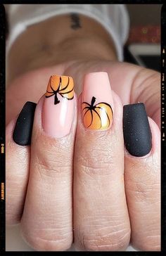 Coffin Nails - Acrylic Nails Unghie Nail Art, Nagellack Trends, Fall Gel Nails, Pumpkin Nails, October Nails, Fall Acrylic Nails