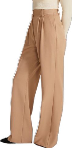 Business Casual Wide-leg Pleated Pants, Elegant Pleated Waist Solid Color Pants, Elegant Pleated Waist Ankle-length Bottoms, Elegant Bottoms With Pleated Waist Ankle-length, Elegant Ankle-length Pants With Pleated Waist, Workwear Wide Leg Pants With Pressed Crease, Formal Solid Bottoms With Pleated Waist, Elegant Straight Leg Pleated Pants, Elegant Pleated Dress Pants