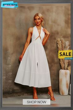 Solid Color Backless Sleeveless Wrap Long Dress Wrap Long Dress, Dresses By Length, Women's Fashion Dresses, Long Dress, Fashion Dresses, Shop Now, Solid Color, Dresses, White