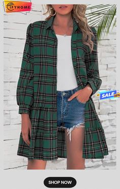 Plaid Shirt Long Sleeve Single Dress Collar Dresses, Single Dress, Turndown Collar, Plaid Fashion, Shirt Long Sleeve, Plaid Print, Collar Dress, British Style, Women's Fashion Dresses