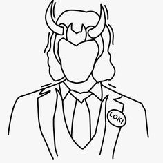 a black and white drawing of a man in a suit with horns on his head