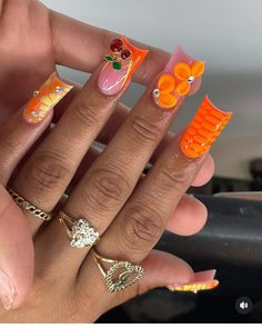 Duck Orange, Duck Nails, French Acrylic Nails, Exotic Nails, Long Square Acrylic Nails, Unique Acrylic Nails, Bling Acrylic Nails, Short Acrylic Nails Designs