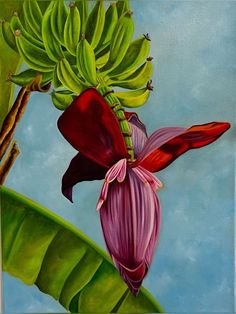 a painting of a flower on a banana tree