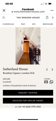 the modern house website is displayed on an iphone