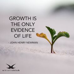 a small plant sprouts from the ground with a quote about growth is the only evidence of life