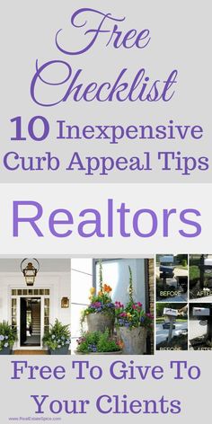 the front cover of a realtor's guide to free checklist 10 expensive curb appeal tips