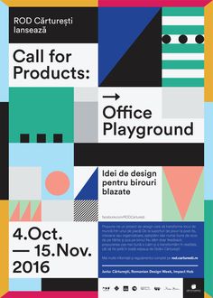 an advertisement for the call for products office playground, with colorful squares and shapes on it