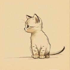 a drawing of a cat sitting on the ground looking off to the side with one eye open