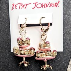 Brand New With Tag! So Sweet! Price Is Firm. Adjustable Earrings For Valentine's Day Party, Adjustable Sweet Jewelry For Party, Heart-shaped Rhinestone Earrings For Valentine's Day, Betsey Johnson Heart Dress, Dangly Gummy Bear Earrings Betsey Johnson, Black Hoops Earrings, Betsey Johnson Earrings, Cocktail Earrings, Spider Earrings