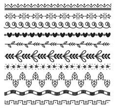 a set of hand drawn borders and dividers with hearts, arrows, stars and swirls