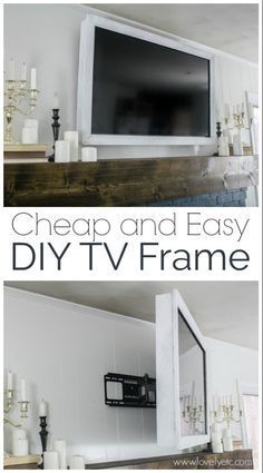 there are two pictures with the words diy tv frame that swivels