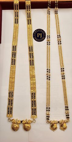 Latest Mangalsutra Designs 2024 Gold, Black Beads Gold Chain Designs, Mangalsutra Chain Designs Gold Long, Ganthan Design Gold Long, Mangalsutra Designs Long, Antarpat Design, Long Black Beads Mangalsutra Designs, Mini Mangalsutra, Thali Chains