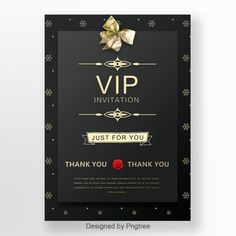 an elegant black and gold party card with a bow on the front that says,'just for you thank you '