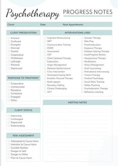 PDF for therapist note template Therapy Interventions For Progress Notes, Counseling Progress Notes, Therapy Progress Notes Templates, Progress Notes Mental Health, Therapy Progress Notes, Documentation Ideas, Counseling Skills, Spiritual Therapy, Journal Activities