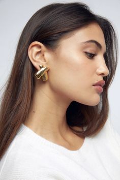 TOWER EARRINGS – Heaven Mayhem Daily Jewelry, Ear Studs, Gold Plated Jewelry, Jewelry Plate, Shape Patterns, Minimalist Fashion, Ear Piercings, Crossover, Types Of Metal