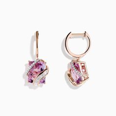 14K Rose Gold Pink Amethyst and Diamond Earrings Rose Gold Pink, Pink Amethyst, Diamond Drop Earrings, Diamond Drops, Diamond Earrings, Amethyst, Rose Gold, Drop Earrings, Pink