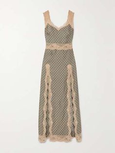 GUCCI Lace-trimmed printed silk-twill maxi dress | NET-A-PORTER Gucci Fitted Maxi Dress, Gucci Fitted Maxi Length Dress, Gucci Evening Maxi Dress, Gucci Elegant Evening Maxi Dress, Elegant Gucci Evening Maxi Dress, Gucci Floor-length Evening Dress, Spring Luxury Maxi Dress, Luxury Floor-length Maxi Dress For Summer, Fitted Gucci Silk Dress