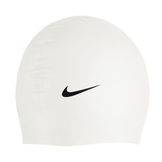 the nike swim cap is white and black