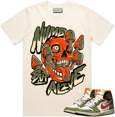 Celadon Numb Alive : Sneaker Tees Shirt to match the Jordan Retro 1 Celadon 1s This sneaker shirt is made by Crazy Craniyum Clothing on a 100% Premium Soft Cotton that fits true to size. The print on this shirt is silk screen printed which is the highest quality of print you can get on any shirt. It is the most vibrant and will last a very long time. Green Shirt With Sublimation Print For Streetwear, Streetwear Green Shirt With Front Print, Green Streetwear Shirt With Front Print, Green Shirt With Front Print For Streetwear, Green Front Print Shirt For Streetwear, Green Graphic Design Shirt For Streetwear, Green Graphic Shirt For Streetwear, Dunks Low, Run The Jewels