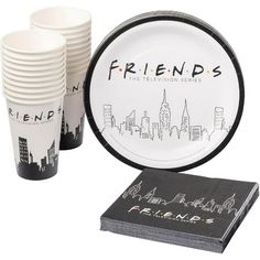 friends the television series dinnerware set with coasters and napkins in black and white