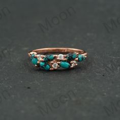 Marquise Turquoise Wedding Band Women Rose Gold Vintage Moissanite Stackable Bridal Ring Art Deco Diamond Prong Set Ring Anniversary Ring ◈ Item Details ◈ Metal: 925 Sterling Silver    Style: Gemstone Ring Main Stone: Turquoise Main Stone Color: Blue Main Stone Shape: Marquise Secondary Stone: Moissanite Secondary Stone Color: White Secondary Stone Shape: Round ABOUT GEMSTONE - ♥ Purification ♥ Serenity ♥ Protection ♥ Wisdom ♥ Balance ♥ Strength ♥ Friendship ♥ Love ♥ Positive thinking ♥ Sensitivity S I L V E R J E W E L R Y C A R E Silver is not the best friend of oxygen and sulfur; it can be oxidized and tarnished from time to time it is the nature of silver. To keep the silver shiny and prevent it from oxidizing fast, we would recommend the following instructions; * Avoid any chemical ag Turquoise Multi-stone Promise Ring Jewelry, Turquoise Emerald Ring For Anniversary, Adjustable Multi-stone Wedding Rings, Bohemian Multi-stone Wedding Rings, Adjustable Turquoise Gemstone Ring For Weddings, Bohemian Green Wedding Rings, Turquoise Gemstone Wedding Ring, Turquoise Ring For Anniversary, Turquoise Wedding Jewelry With Accent Stones