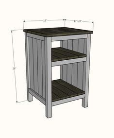 the side table is shown with measurements