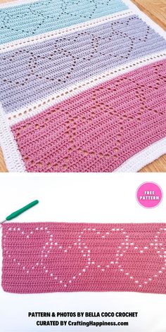 a crocheted rug with the words love written on it, and an image of a